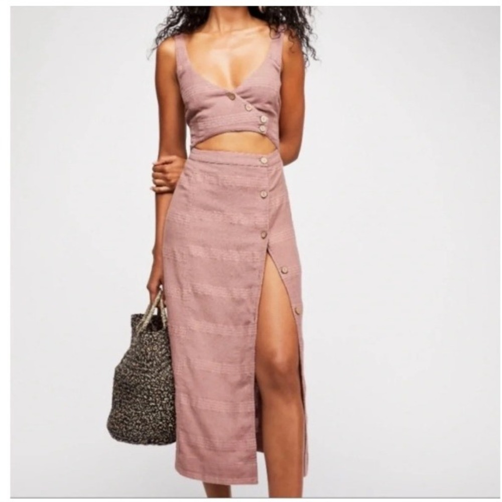 Free People Ultraviolet Cut Out Cotton Linen Midi Dress Mauve Pink Small